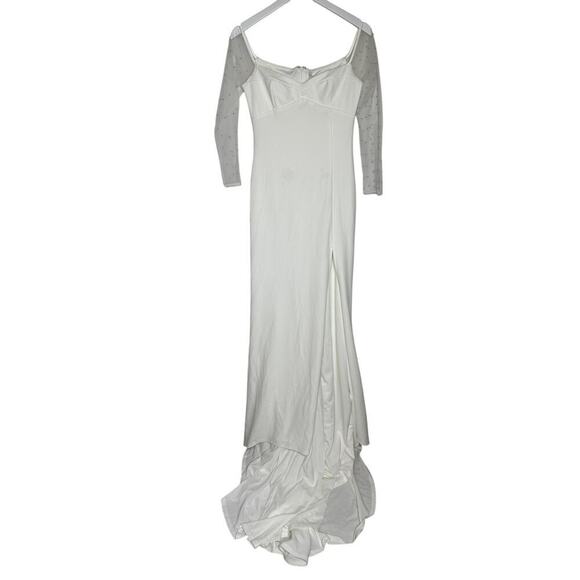 Lulus Size Medium Mesh Beaded Sweetheart Mermaid Maxi Wedding Dress Bridal Elope - Picture 1 of 16